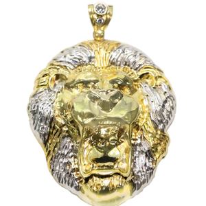 10 KT YELLOW AND WHITE GOLD LIONS HEAD PENDANT