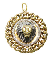 14 KT YELLOW GOLD LION HEAD PENDANT WITH DIAMONDS