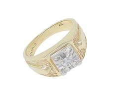 10 KT YELLOW AND WHITE GOLD MENS DIAMOND RING