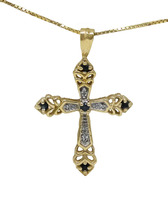 14 KT YELLOW GOLD NECKLACE WITH DIAMOND AND BLUE STONE CROSS