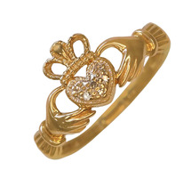 10 KT YELLOW GOLD CLADDAGH RING WITH DIAMONDS