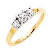 14KT 3 STONE DIAMOND RING