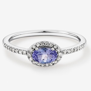  OVAL CUT 10KT BLUE TANZANITE DIAMOND HALO RING