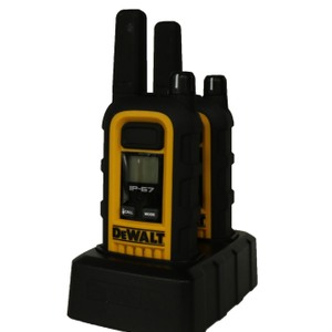 DEWALT TWO WAY WALKIE TALKIES WITH DUAL CHARGERS 250,000SQ OR 20 FLOOR RANGE