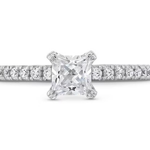 14kt WHITE GOLD PRINCESS CUT SOLITAIRE WITH DIAMOND BAND
