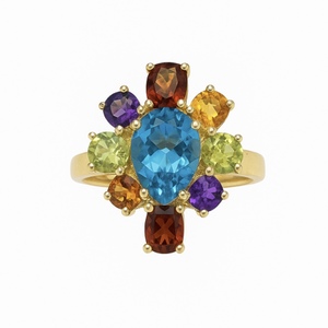 10 KT YELLOW GOLD AND COLOURFULL STONE RING