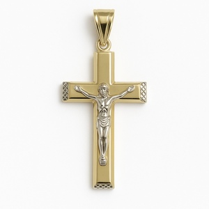 10KT YELLOW AND WHITE GOLD JESUS CROSS PENDANT 