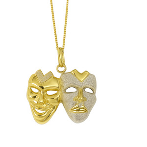 14 KT YELLOW AND WHITE GOLD NECKLACE WITH MASKS PENDANT