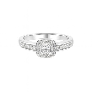 10KT LADIES WHITE GOLD PRINCESS CUT HALO DIAMOND RING
