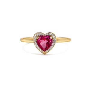 LADIES 10KT YELLOW GOLD PINK HEART AND DIAMOND RING