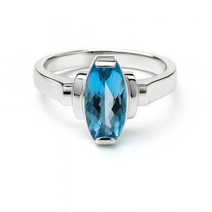 LADIES 10KT WHITE GOLD AND BLUE STONE RING
