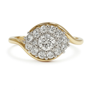 LADIES 14KT YELLOW GOLD DIAMOND CLUSTER RING