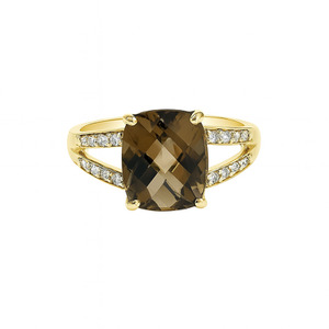 LADIES 10KT YELLOW GOLD BROWN STONE DIAMOND RING