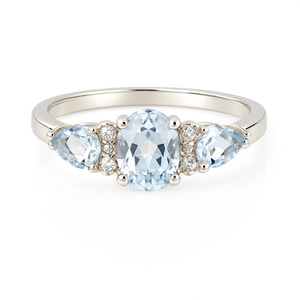 LADIES 10KT WHITE GOLD AQUAMARINE DIAMOND RING