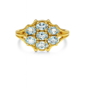 10KT YELLOW GOLD AND LIGHT BLUE STONE RING