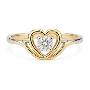 LADIES 10KT YELLOW AND WHITE GOLD DIAMOND HEART RING