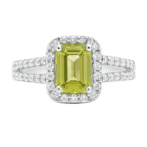 LADIES 10KT WHITE GOLD GREEN STONE AND DIAMOND RING