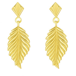 10KT YELLOW GOLD FEATHER DROP EARRINGS 