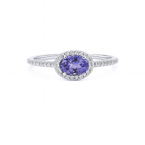 10KT WHITE GOLD DIAMOND OVAL TANZANITE HALO RING