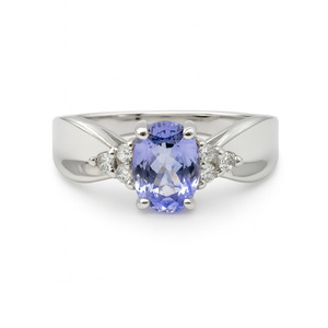 10KT WHITE GOLD DIAMOND AND PURPLE STONE RING 
