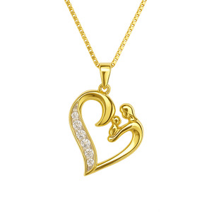 14KT YELLOW GOLD AND DIAMOND MOTHER AND CHILD PENDANT WITH NECKLACE