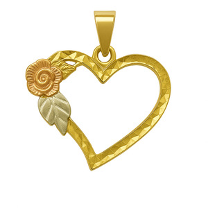 10KT TRI COLOUR GOLD HEART AND ROSE PENDANT