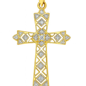 10KT YELLOW GOLD AND DIAMOND CROSS PENDANT