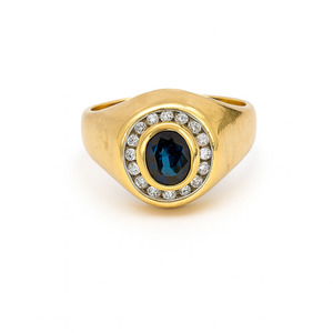 MENS 10KT YELLOW GOLD WITH BLUE STONE RING