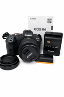 CANON EOS R6 CAMERA WITH TWO BATTERIES 64GB MEMORY CARD CHARGER AND BOOK